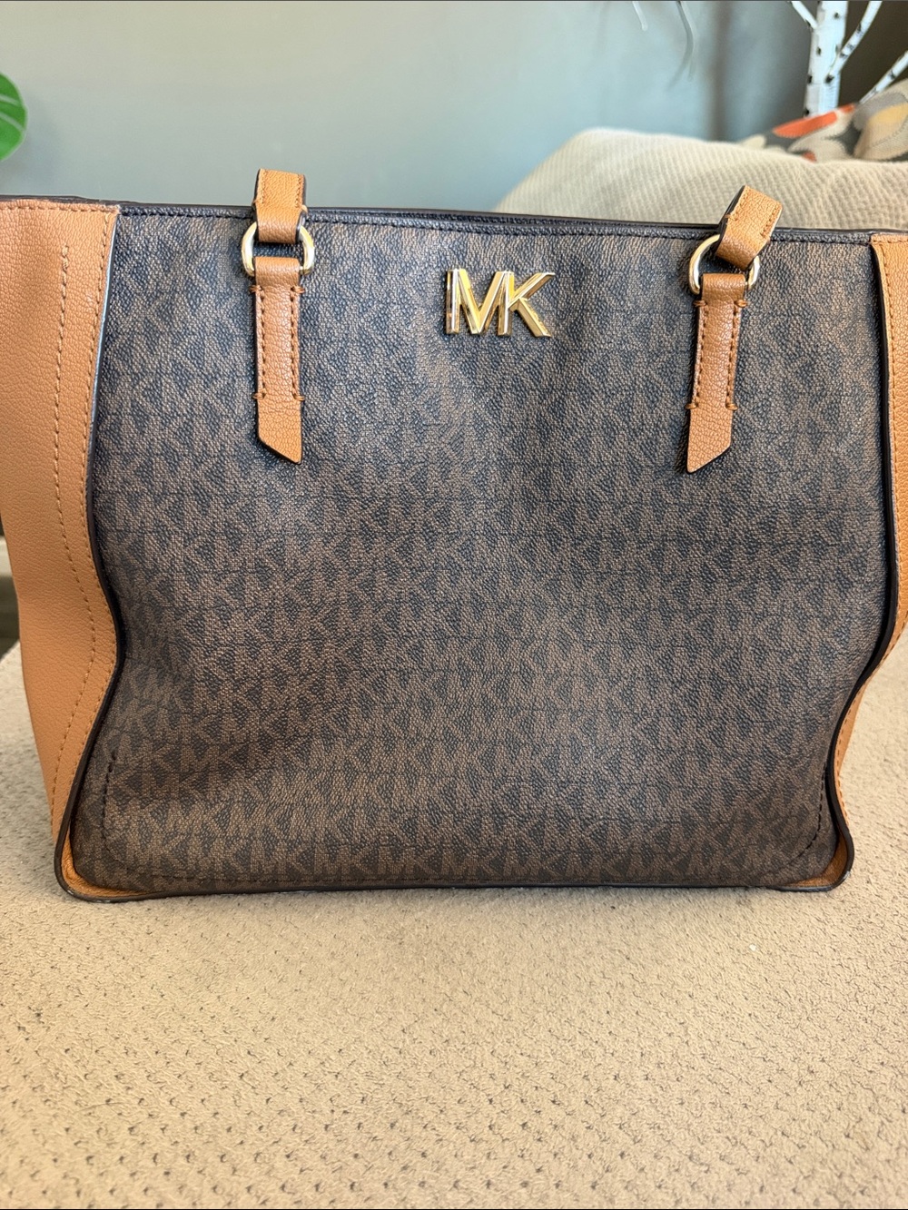 Michael Kors Brown and Tan MK Signature Tote